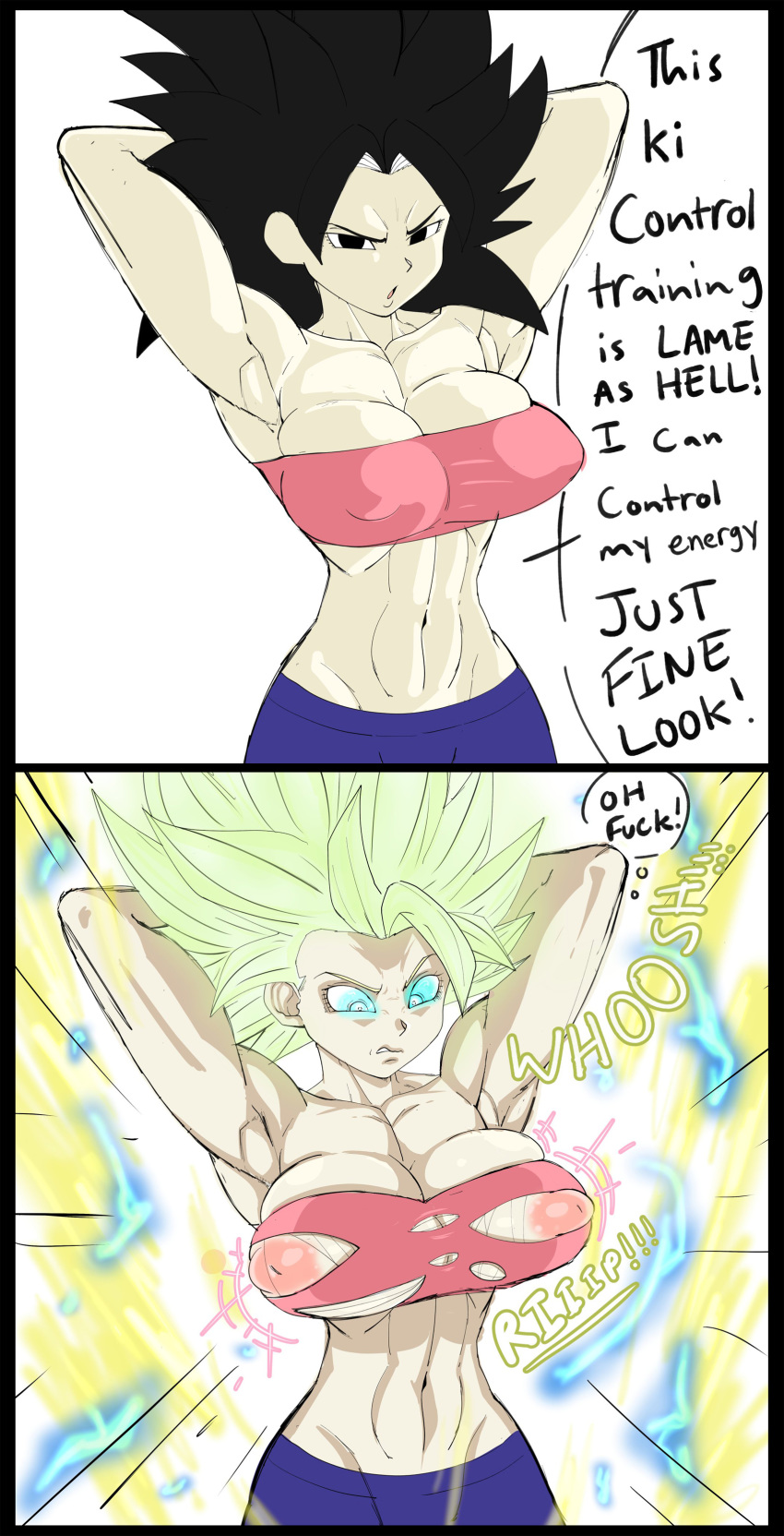 1girls armpits arms_behind_head arms_up biceps big_breasts black_hair blonde_hair breast_enlargement breast_expansion breast_inflation breasts busty caulifla dragon_ball dragon_ball_super female female_focus female_saiyan green_eyes hourglass_figure large_breasts light-skinned_female light_skin muscular muscular_female navel overflow pseudocel saiyan sex short_hair shounen_jump spiky_hair super_saiyan super_saiyan_2 thick_thighs tube_top tubetop universe_6/universe_7 universe_6_saiyan/universe_7_saiyan wardrobe_malfunction wide_hips