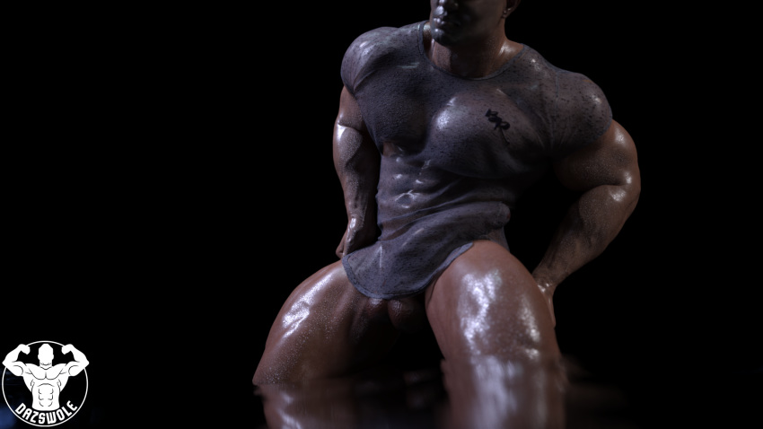 1boy 3d bara big_penis bulge dark-skinned_male dark_skin dazswole human human_only male male_only muscle muscles muscular muscular_male partially_clothed solo tagme watermark