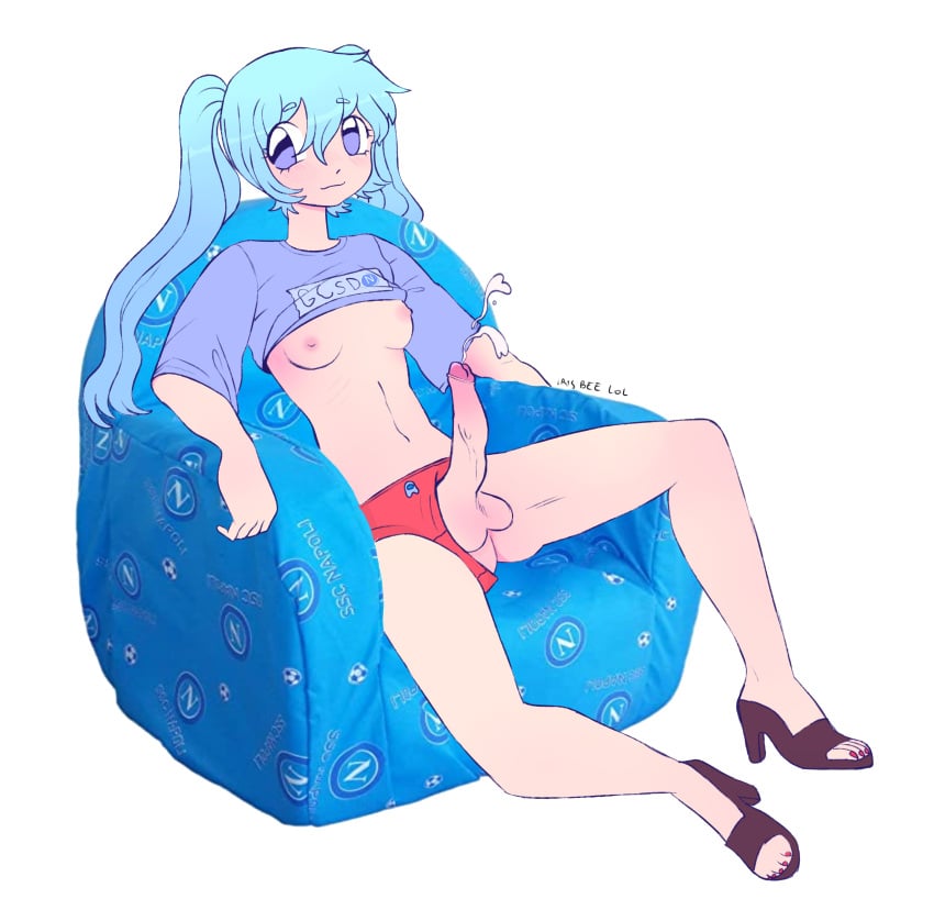 1futa amogus blue_hair breasts colored_nails cum divanetto_del_napoli ejaculation futanari hair_between_eyes hatsune_miku heels high_heels light_blue_hair nail_polish nipples open_toe_shoes painted_toenails panties panties_aside penis purple_eyes purple_shirt red_panties red_toenails shirt_lift sitting small_breasts spread_legs stock_image text twintails vocaloid when_you_see_it white_background