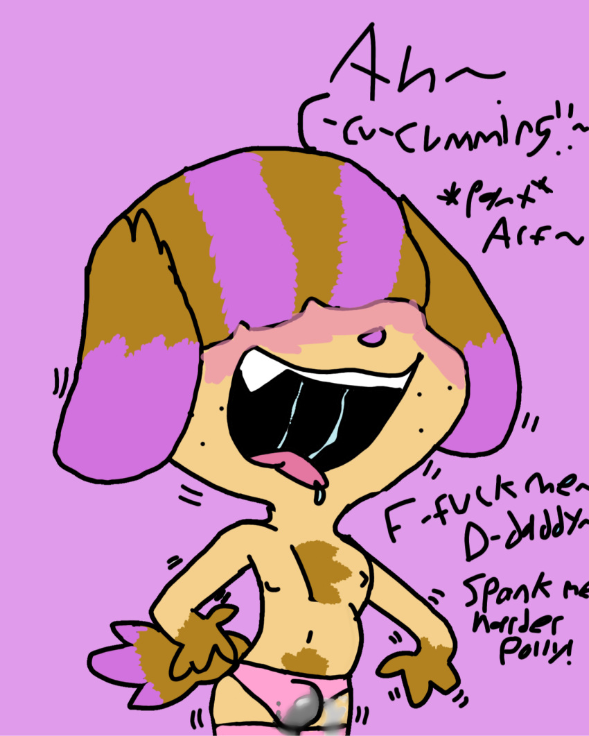 adrian bangs blush canine cum_leaking cum_through_clothes cum_through_panties drooling fluffy_chest fluffy_tail furry kneehighs moaning_in_pleasure oerba_yun_fang purple_hair shaking skinny