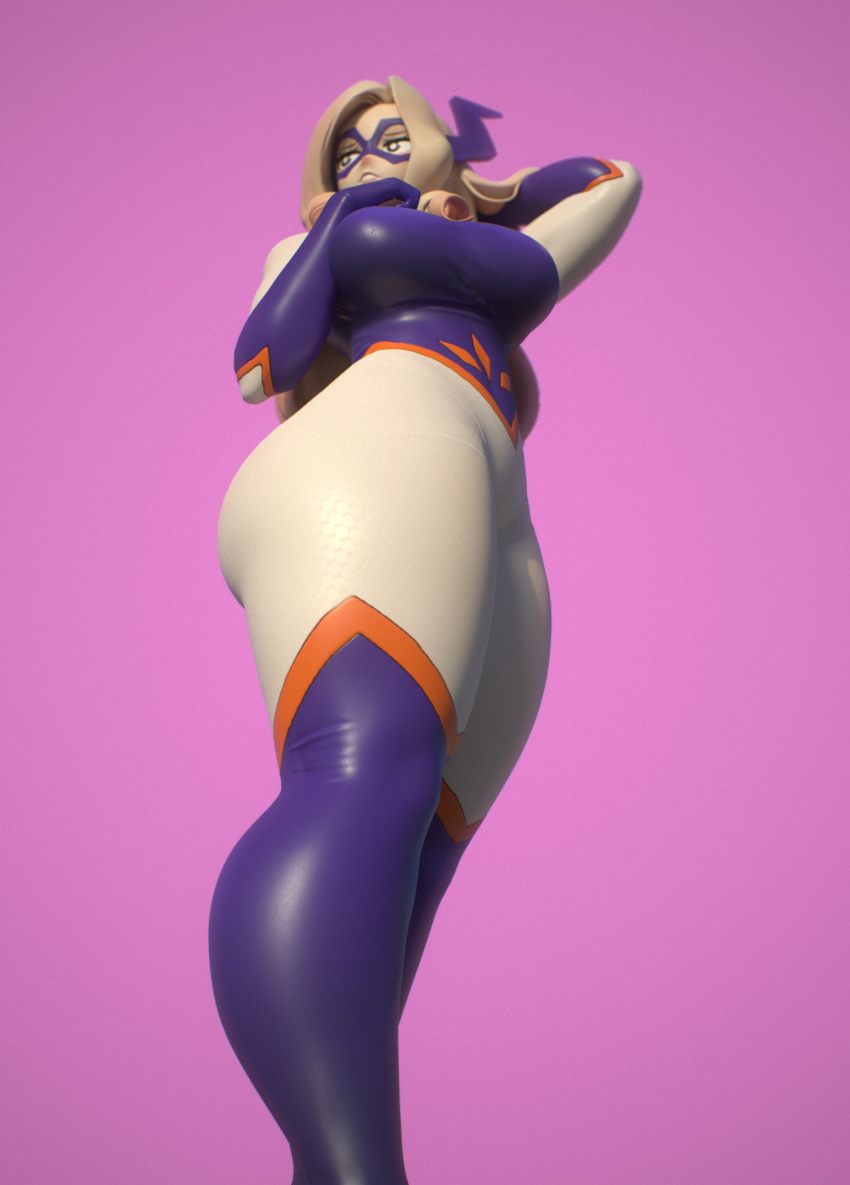 1girls 3d blonde_hair bodysuit costume domino_mask hand_in_hair hand_on_breast hero_outfit_(mha) huge_ass huge_breasts looking_back milf mount_lady my_hero_academia purple_background standing tagme thick_legs thick_thighs thin_waist usukeninja voluptuous wide_hips yuu_takeyama