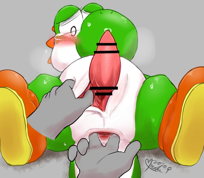 anal anal_fingering animal_genitalia anthro anus blush bodily_fluids censored duo fingering floating_hands genital_slit genitals green_yoshi hi_res male male_only male_penetrated mario_(series) namoke nintendo penis questionable_consent scalie slit slit_play spread_anus spread_legs spreading tapering_penis tears unseen_character video_games yoshi