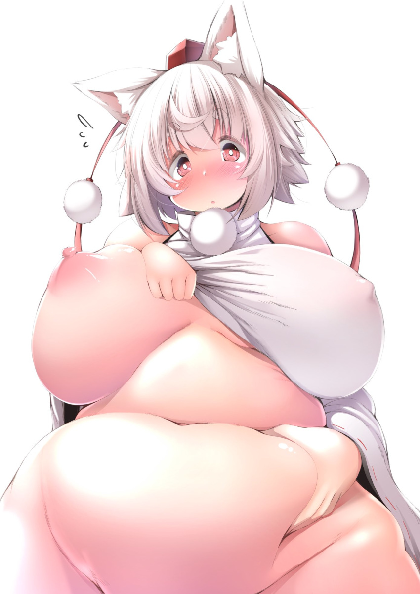 1girls bbw belly_overhang big_belly big_breasts big_female blush chubby chubby_female embarrassed fat fat_ass fat_female fat_fetish fat_girl fat_woman fatty female large_breasts large_female momiji_inubashiri obese obese_female one_breast_out overweight overweight_female pig plump pork_chop shishi_juuroku solo thick_thighs touhou undressing weight_gain