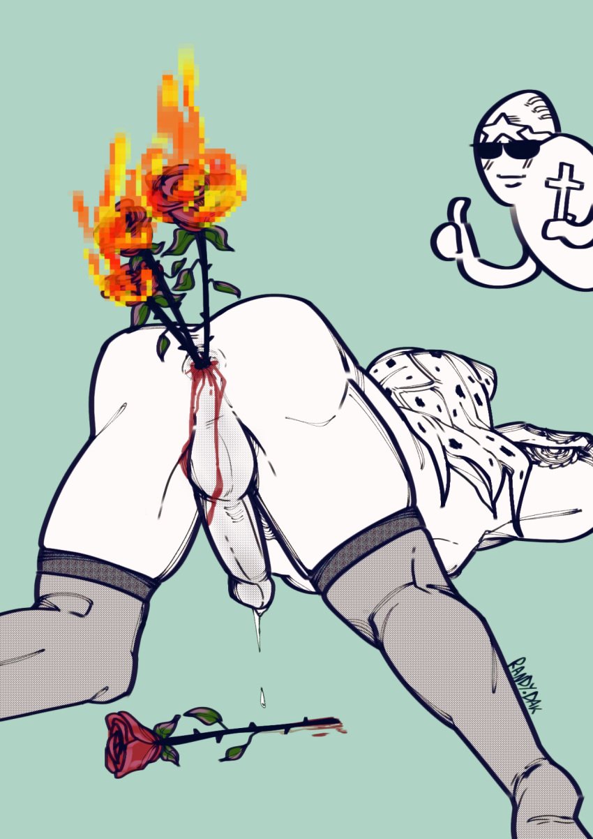 anal_bleeding anal_insertion anal_object_insertion ass ass_up ass_visible_through_thighs back_view balls blood cross dat_ass diavolo enrico_pucci femboy fire flower flower_in_ass flower_insertion flowers gay jojo's_bizarre_adventure looking_back male_only object_in_ass object_insertion penis plant randydak0 rose solo stone_ocean thick_thighs vento_aureo