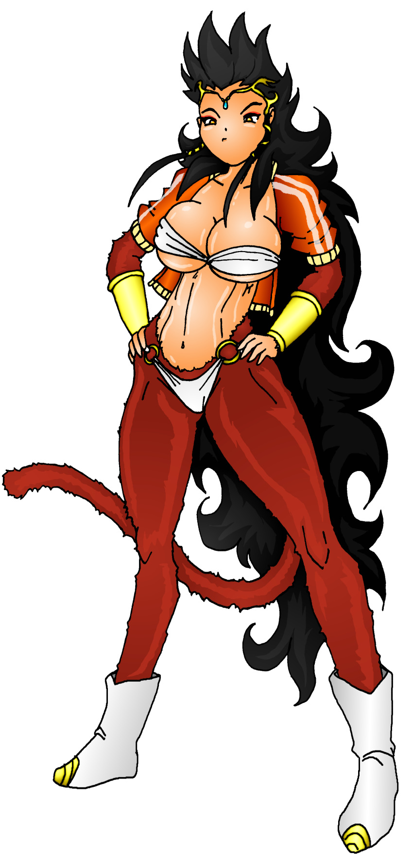 1girls 2012 abs belly belly_button big_breasts black_hair bloodyshanglong breasts cleavage deviantart dragon_ball dragon_ball_oc dragon_ball_xenoverse female female_focus female_only female_solo gold_bracelet hands_on_hips hips jewelry long_hair looking_at_viewer navel original_character princess red_eyeshadow red_fur red_tail red_vest saiyan saiyan_oc saiyan_tail serious shiny shiny_breasts shiny_clothes shiny_hair shiny_skin solo solo_female solo_focus spiky_hair standing super_saiyan super_saiyan_4 thighs transparent transparent_background unsure vest white_bikini white_boots