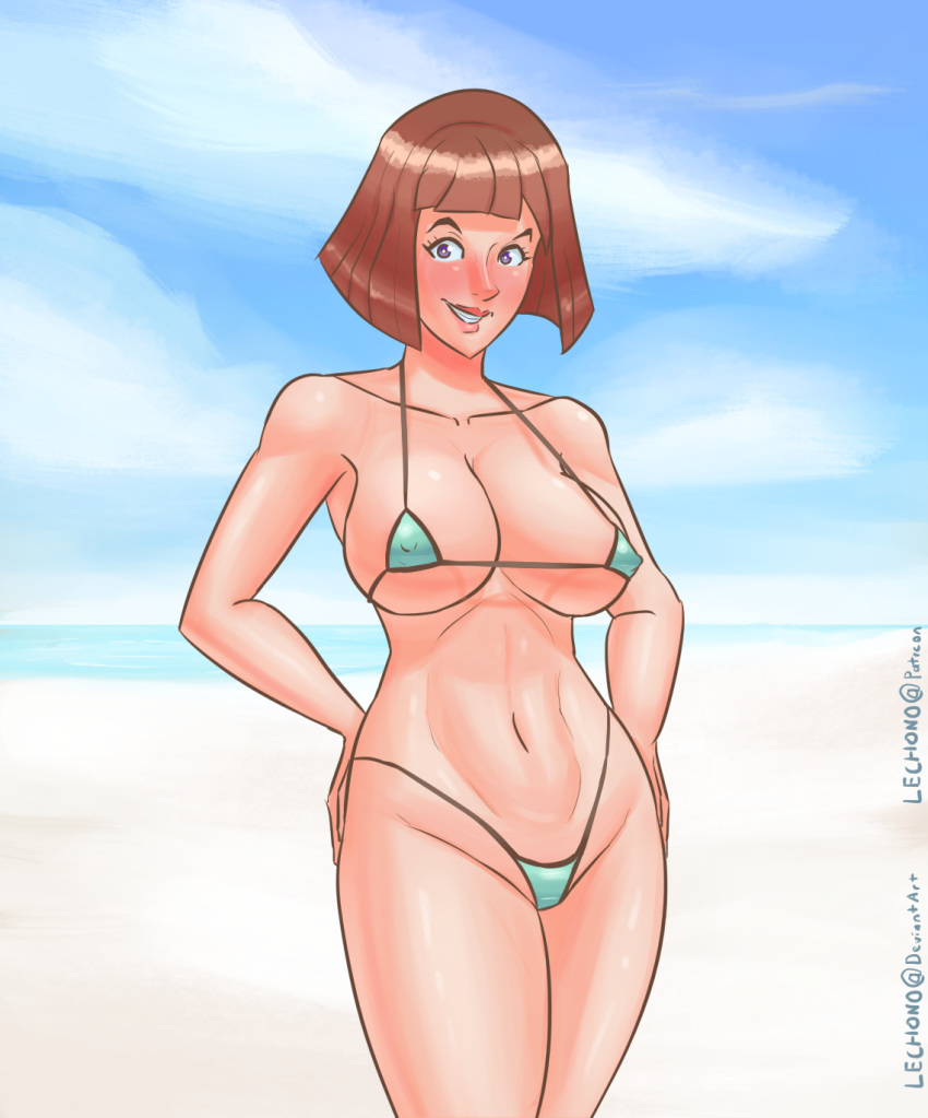 1girls big_breasts breasts brown_hair danny_phantom erect_nipples female hips lechono madeline_fenton micro_bikini milf navel nickelodeon nipple_outline pokies short_hair solo thighs