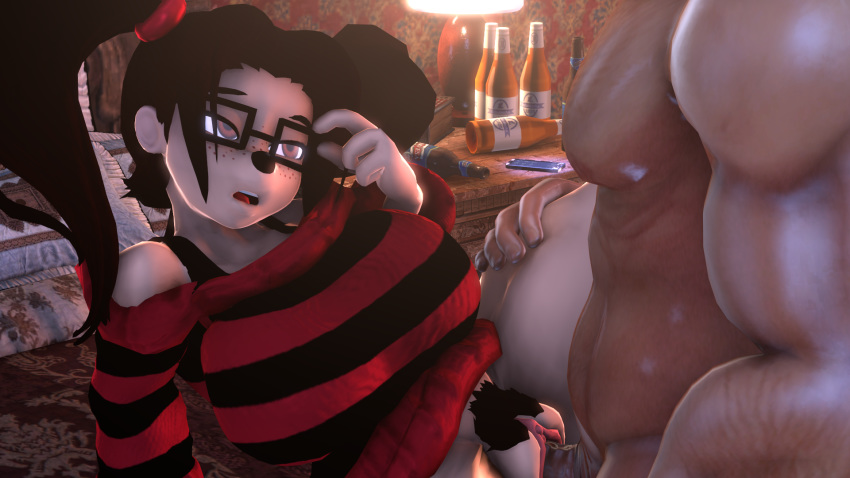 16:9 3d anthro bed bedroom beer_bottle big_breasts bottle brandi_prime breasts canid canine canis clothed clothing disney domestic_dog duo eyewear fan_character female female_penetrated freckles furniture genitals glasses goof_troop hair hi_res huge_breasts human humanoid_genitalia humanoid_penis kimi_yagami lamp leg_grab lying male male_penetrating male_penetrating_female mammal missionary_position muscular nightstand on_back on_bed open_mouth partially_clothed penetration penis phone pubes pussy sex source_filmmaker straight sweater topwear twintails vaginal_penetration widescreen