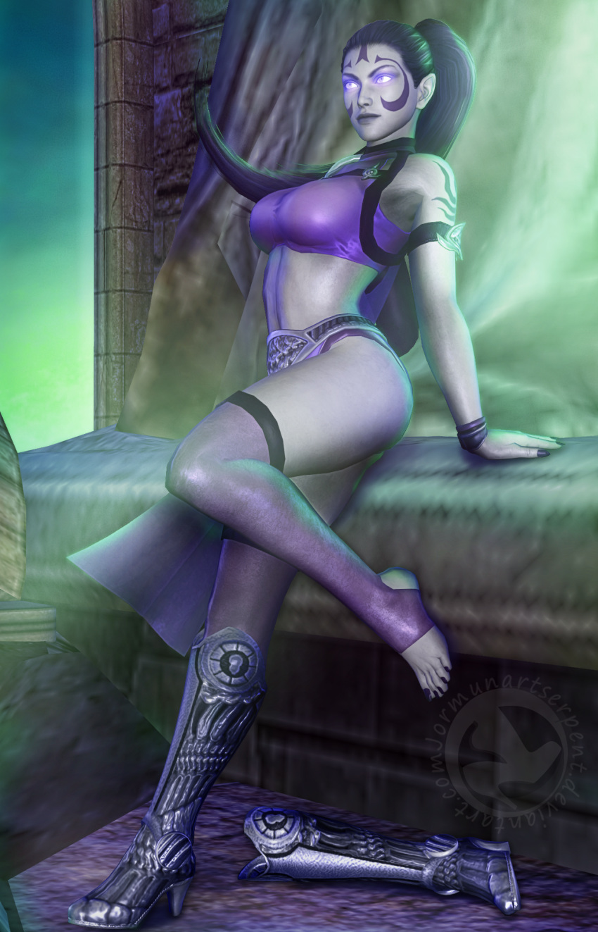 1girls armpits athletic athletic_female bare_midriff big_breasts black_hair blood_omen blood_omen_2 breasts deviantart erect_nipples fanart female female_focus female_only glowing_eyes grey_skin hips hourglass_figure huge_breasts humanoid large_breasts legacy_of_kain long_hair navel pale pale-skinned_female pale_skin perky_breasts ponytail pose posing solo standing tattoo thong tied_hair umah vampire wide_hips