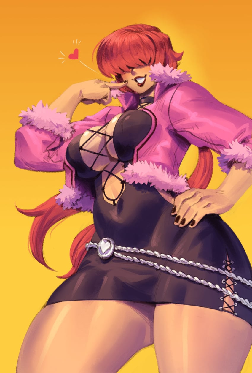 1girls big_breasts boob_window curvy curvy_female fluffy heart huge_breasts king_of_fighters light_skin long_hair ocorvo_r ponytail red_hair shermie_(kof) skirt thick twintails voluptuous voluptuous_female