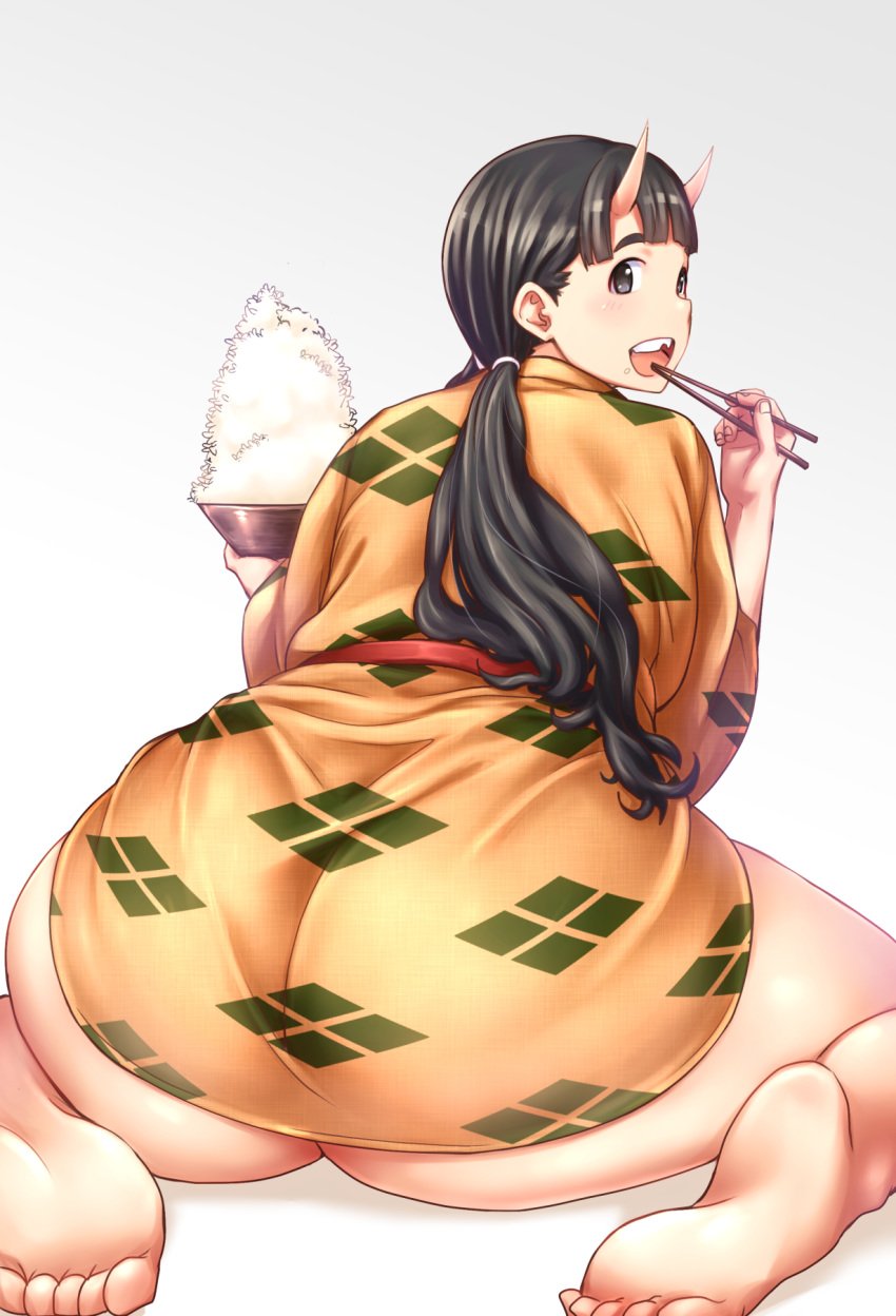 1girls ass ass_focus barefoot big_ass big_butt black_eyes black_hair bubble_ass bubble_butt butt curvaceous curvy dat_ass delicious_in_dungeon demon demon_girl dungeon_meshi fat_ass feet female female_only horns inutade_(delicious_in_dungeon) kobamiso_(kobalt) large_ass long_hair looking_at_viewer looking_back monster_girl plump rear_view round_ass sitting solo solo_female solo_focus thick thick_ass thick_thighs thighs twintails voluptuous wide_hips