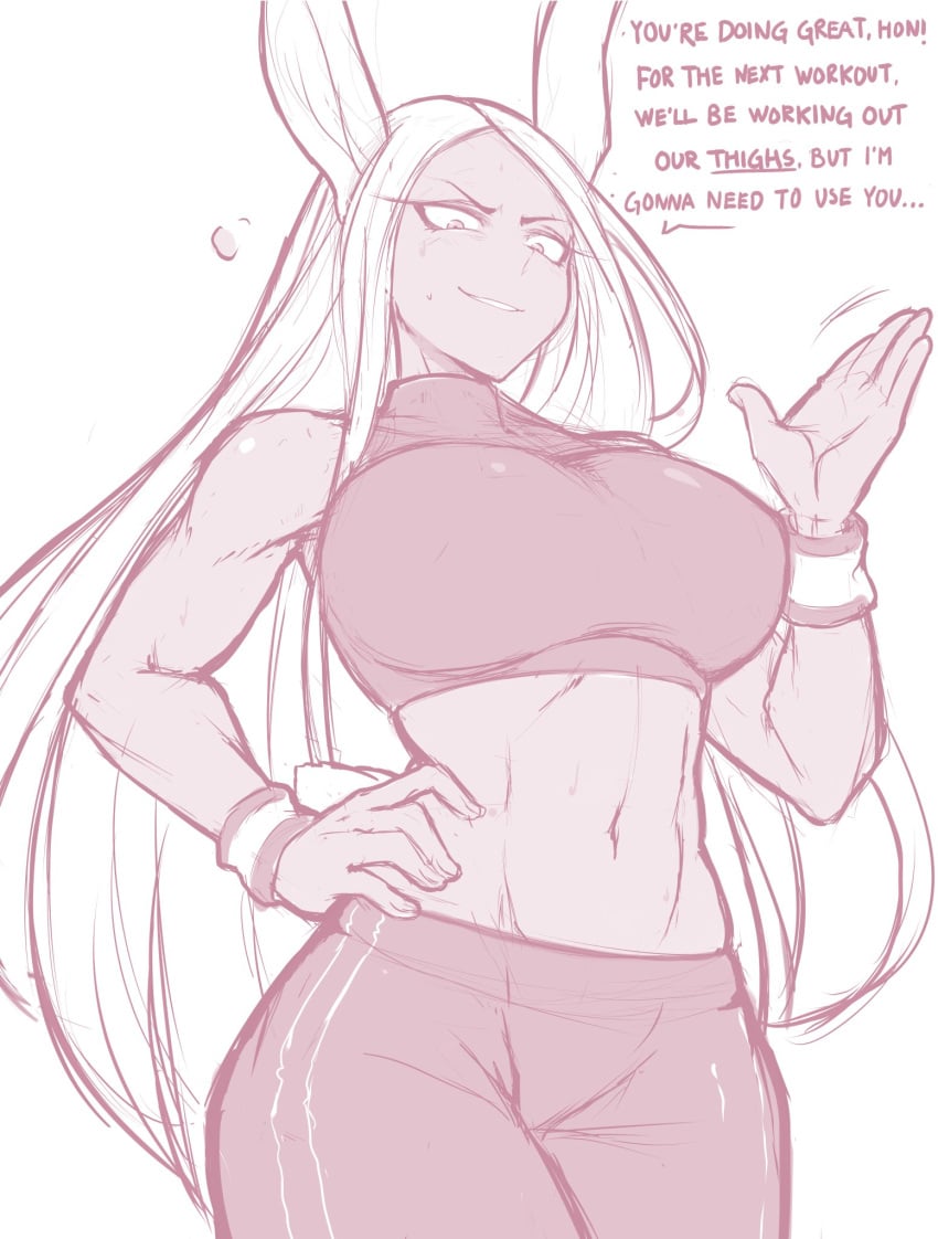 1girls abs athletic_female bagelbomb booty_shorts dark-skinned_female female female_only hourglass_figure kemonomimi large_breasts long_hair miruko muscular_female my_hero_academia rumi_usagiyama slim_waist solo sports_bra tagme thick_thighs thighs very_long_hair wide_hips