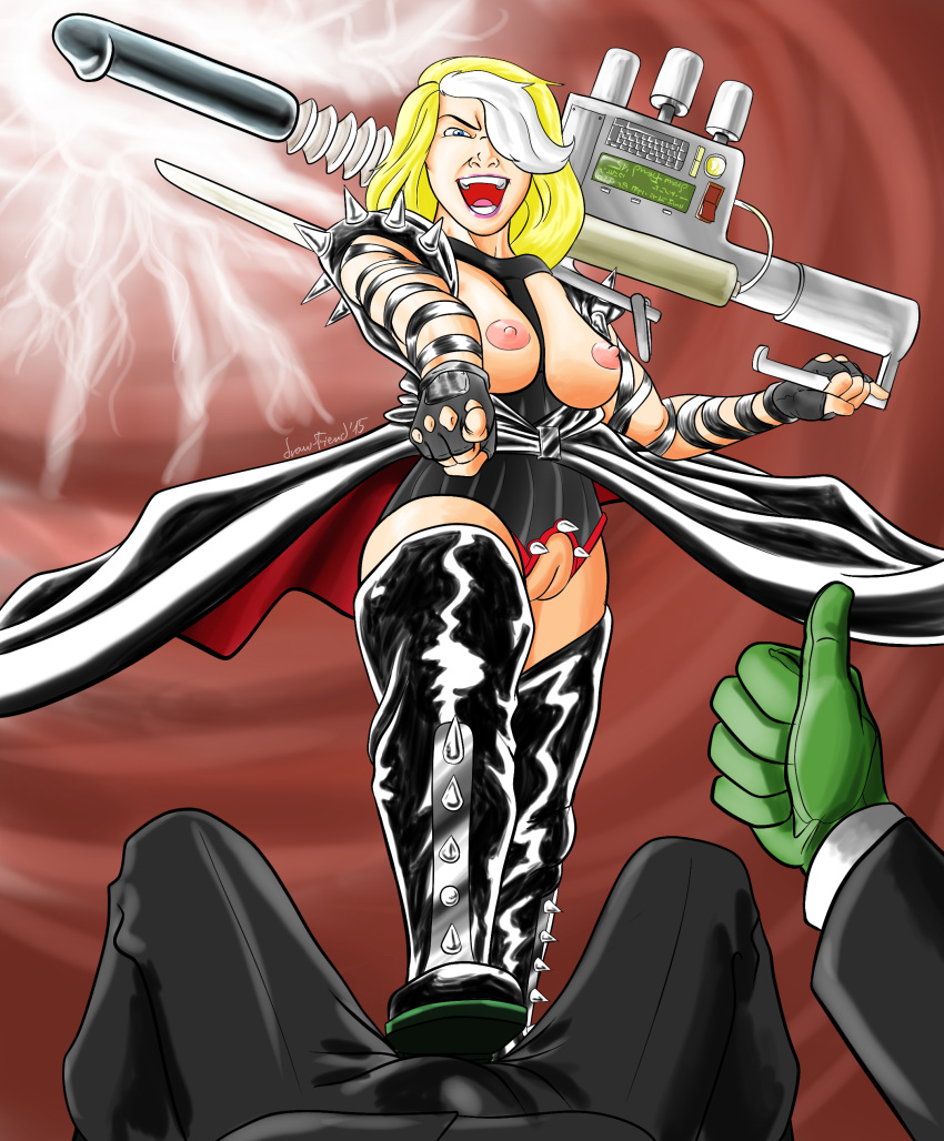 anon captain_planet_and_the_planeteers dildo doctor_blight dominant_female dominatrix draw-fiend elbow_gloves femdom gloves leather_clothing male_pov sex_toy thighhighs thumbs_up unseen_male_face