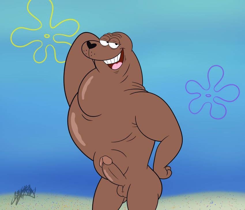 2020 anthro balls beach benjipaws craig_mammalton erection genitals hi_res male male_only mammal marine nickelodeon nude outside penis pinniped pose sand seal seaside smooth_skin solo spongebob_squarepants standing tan_body