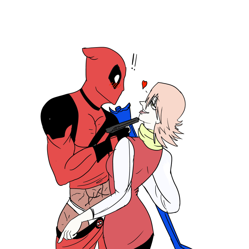 blush crossover deadpool deadpool_(film) female flcl flirting haruko_haruhara marvel sam24 undressing wade_wilson white_background