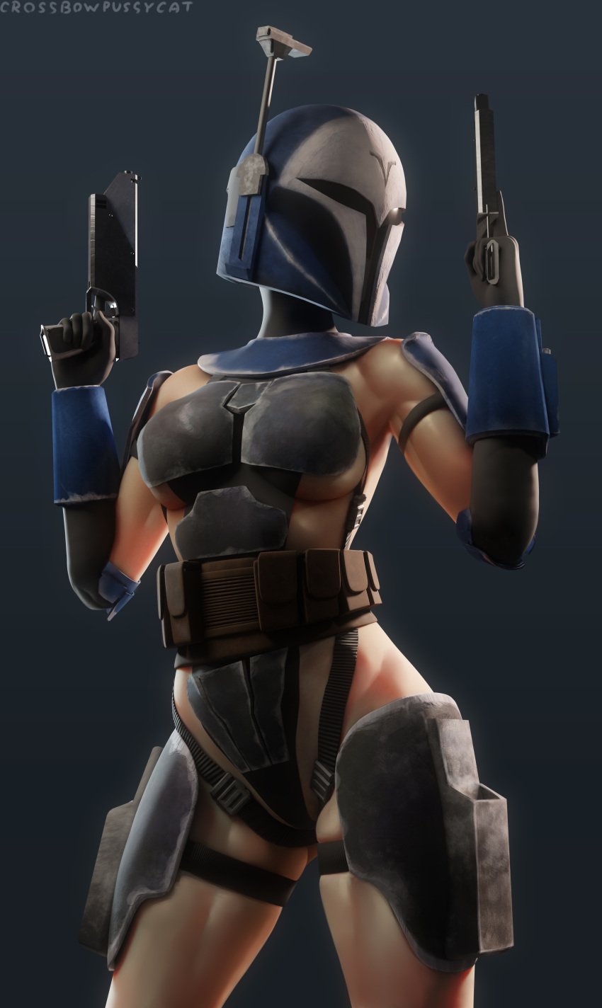 1girls armor arms_up bo-katan_kryze breasts clone_wars clothed crossbowpussycat female female_only gun helmet holding_gun holding_object holding_weapon mandalorian pose ranged_weapon revealing_clothes solo star_wars tactical_nudity tagme the_mandalorian unconvincing_armor weapon