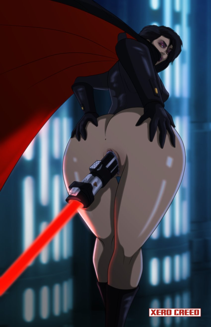 1girls amber_eyes anus ass ass_grab ass_spread black_hair boots cape female female_only human human_only improvised_dildo improvised_sex_toy inquisitor inquisitor_(star_wars) jedi:_fallen_order lightsaber lightsaber_hilt looking_at_viewer object_insertion pussy_juice red_lightsaber second_sister solo star_wars thighs trilla_suduri uncensored vaginal_insertion xerocreed