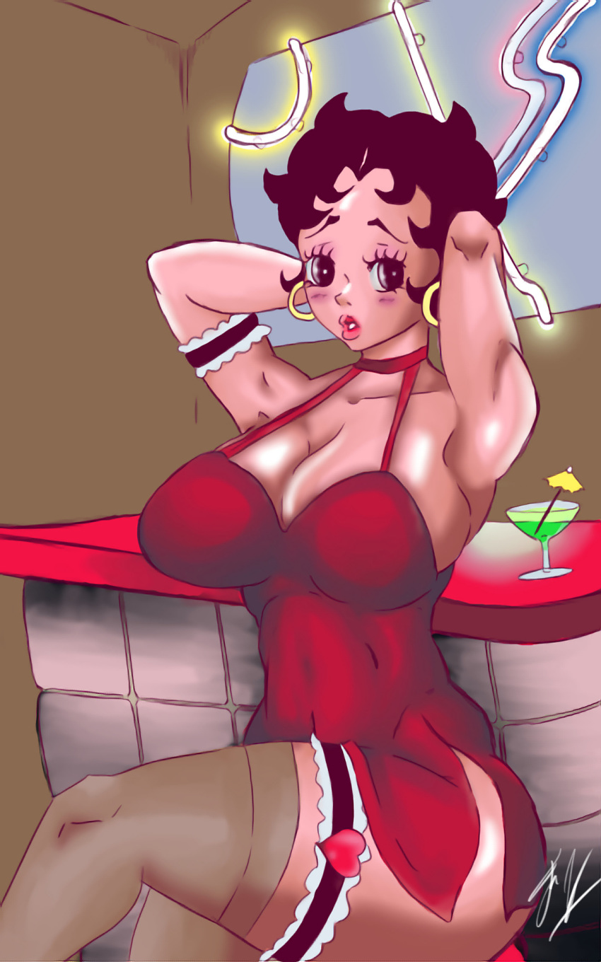 1girls :o abs alcohol armpits arms_behind arms_behind_head arms_up armwear ass bar bare_shoulders betty_boop biceps big_breasts breasts curvaceous curves curvy curvy_body curvy_female curvy_figure curvy_hips deviantart digital_media_(artwork) digital_painting_(artwork) dress drink earrings fanart female female_focus female_on_top female_only gold_earrings heart hips honolulusart hoop_earrings hourglass_figure human indoors knee_up kneesocks legwear long_socks looking_at_viewer looking_pleasured pale_skin red_dress shiny shiny_ass shiny_breasts shiny_hair shiny_skin shoulders sitting sitting_down spiky_hair tagme thick thick_bottom_lip thick_legs thick_lips thick_thighs thighhighs thighs watermark wide_hips