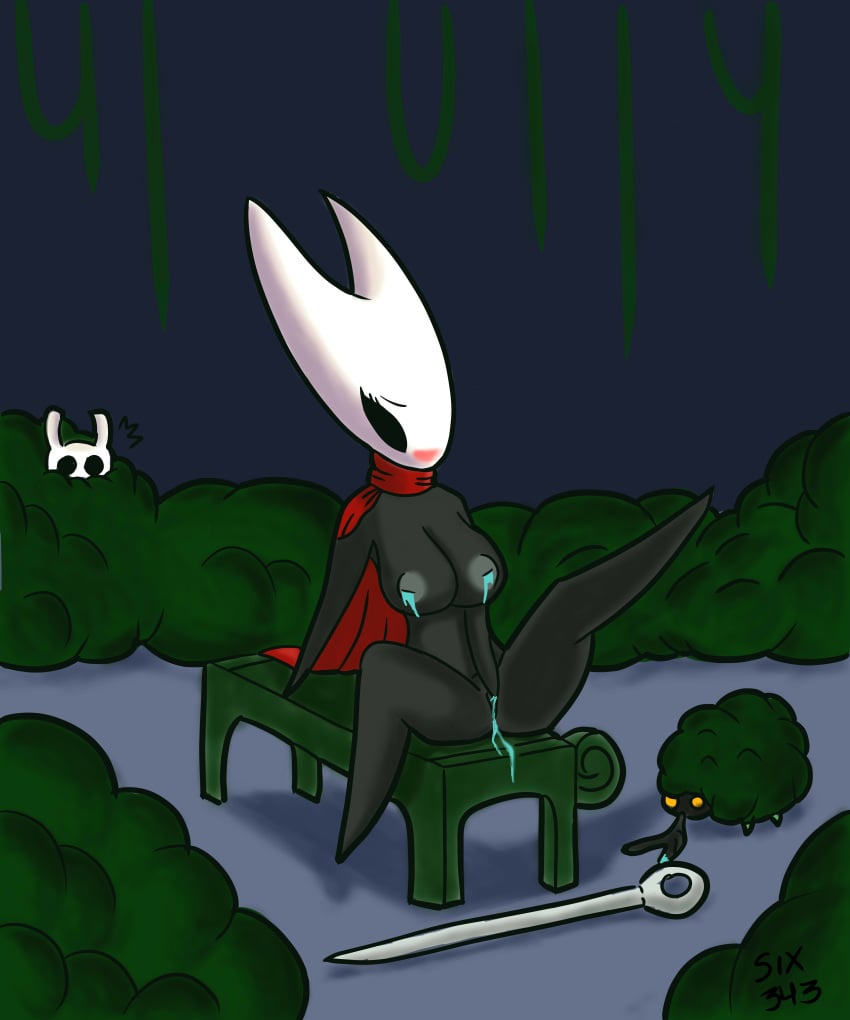 1boy 1girls cape cloak hollow_knight hornet_(hollow_knight) insects lactation masturbation mosscreep mosskin_tribe protagonist_(hollow_knight) red_cape siblings six343 video_games