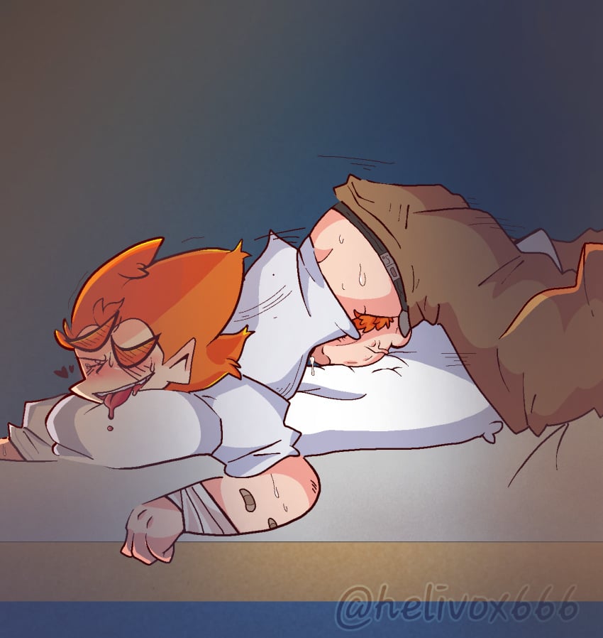 1boy bandages blushing clothed clothing drooling friday_night_funkin ginger ginger_hair ginger_pubic_hair light-skinned_male light_skin looking_pleasured male male_only motion_lines newgrounds orange_hair orange_pubes orange_pubic_hair penis pico's_school pico_(newgrounds) pillow pillow_humping pleasured pleasured_face precum precum_drip pubic_hair solo_male sweatdrops thick_eyebrows