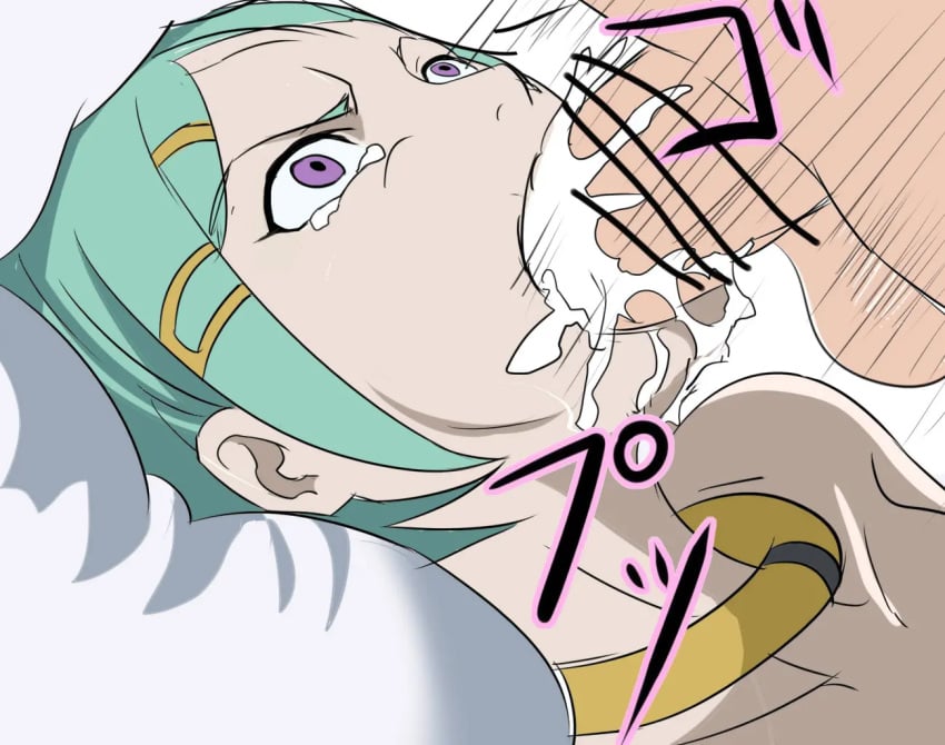 1boy 1girls blowjob censor_bar close-up cum cum_on_mouth cum_overflow eureka eureka_7 eureka_seven eureka_seven_(series) fellatio female male nier_(artist) open_eyes oral oral_sex partial_male penis tears