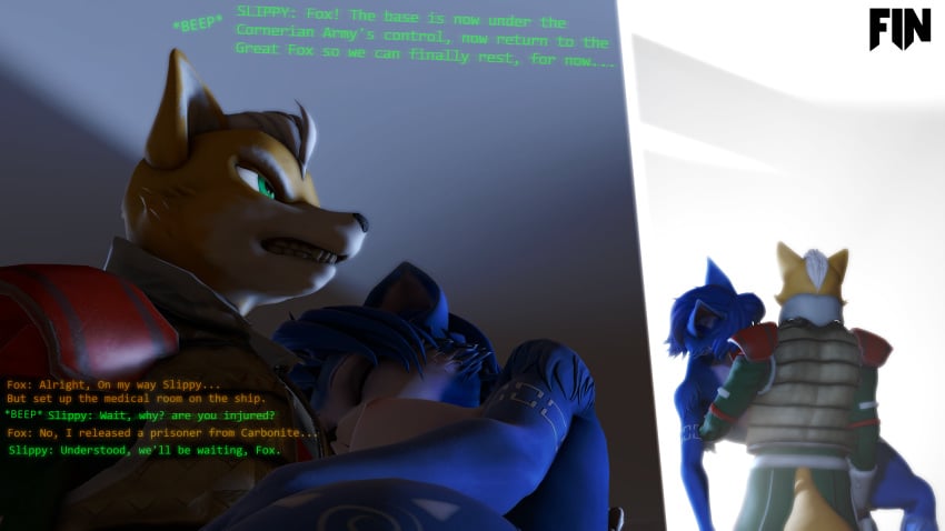 16:9 3d 4k absurd_res anthro breasts comic duo english_text female fox_mccloud hi_res krystal male nintendo nude sfmcarbonfreezer side_boob source_filmmaker star_fox straight tattoo text video_games widescreen