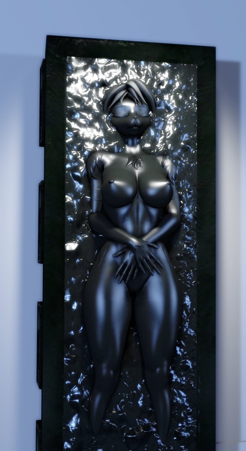 3d anthro bound breasts carbonite encasement female frozen furry highres krystal nintendo nipples nude sfmcarbonfreezer solo source_filmmaker star_fox star_wars