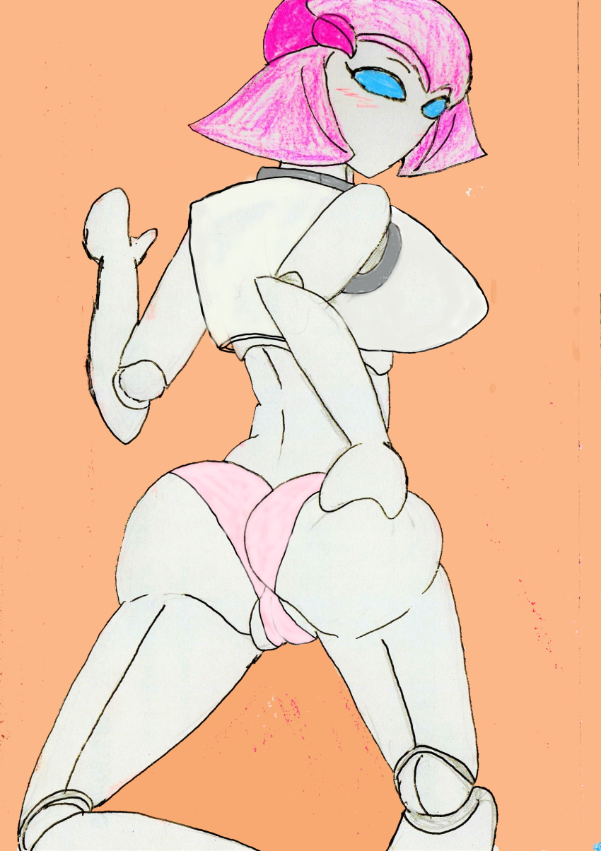 bra female head_ornament looking_at_viewer looking_back panties robot robot_girl sakura_best_friend_robot