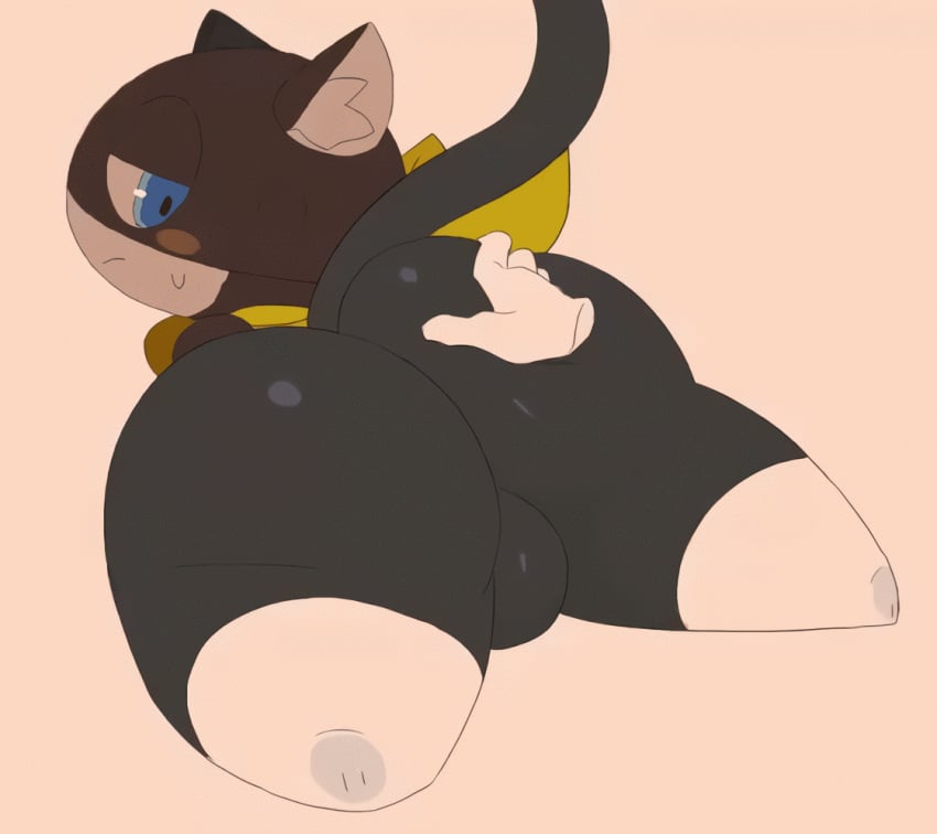 1boy abnarie abunaiesennyou_san animal_ears animated anthro ass ass_focus ass_grab ass_shake balls big_ass big_butt blue_eyes blush bottom_heavy bouncing_ass cat_tail disembodied_hand femboy fur furry huge_ass huge_butt male male_focus male_only morgana_(persona) on_stomach persona persona_5 presenting_ass shortstack simple_background solo tail thick_thighs upscaled wide_hips