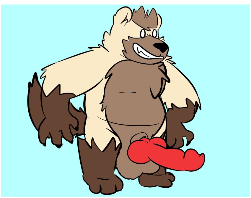 2020 absurd_res anthro balls big_balls big_penis border brown_body brown_fur bunnybara erection fur furry genitals hi_res knot male male_only mammal penis simple_background slightly_chubby solo ursid white_border