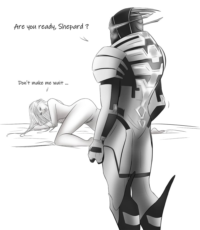 alien/human alien_boy alien_male blonde_female blonde_hair commander_shepard consensual femshep human human_female invitation inviting_to_sex lrtrevelyan male/female mass_effect pussy saren_arterius straight turian vagina