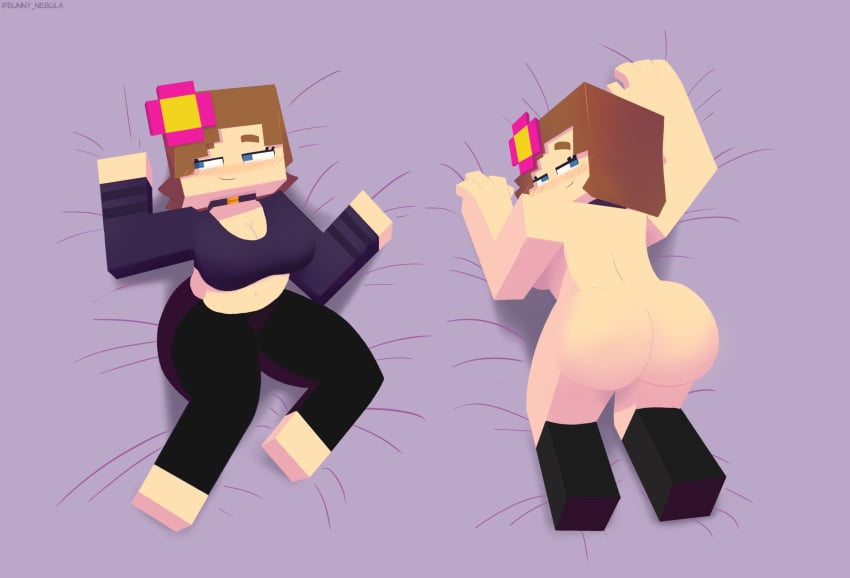 1girls 3d black_stockings blue_eyes brown_hair bunny_nebula butt character female female_only horny_female jenny_belle_(slipperyt) minecraft nonude nude solo tagme