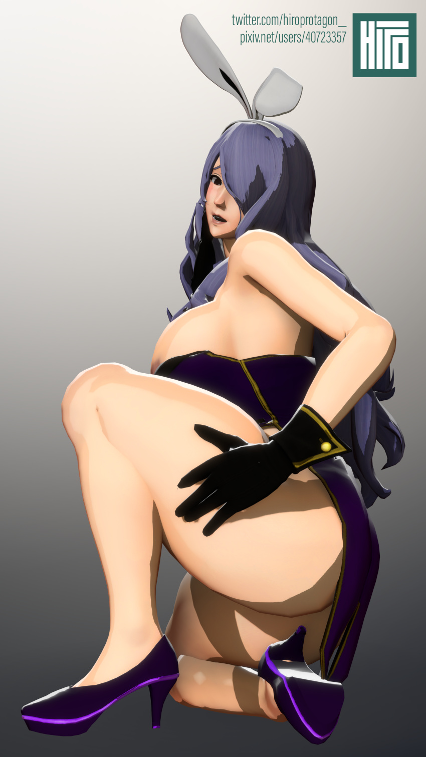 1girls 3d ass bare_legs big_ass big_breasts brown_eyes bunny_ears bunny_girl bunnysuit camilla_(fire_emblem) camilla_(spring)_(fire_emblem) fire_emblem fire_emblem_fates gloves hand_to_face hand_to_own_face high_heels hiroprotagon huge_ass huge_breasts large_ass large_breasts lips long_hair looking_at_viewer nintendo one_eye_covered purple_hair smile thick_thighs thighs wide_hips