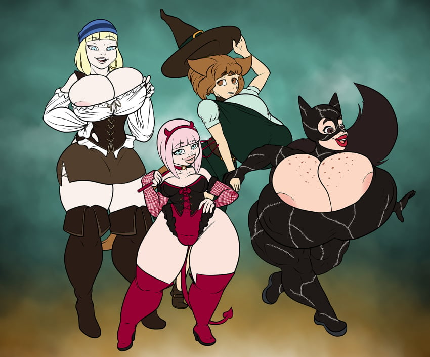 arm_gloves ass_bigger_than_breasts ass_vs_breasts bangs big_ass big_breasts big_butt blonde_hair bob_cut bottom_heavy breasts_bigger_than_ass bursting_breasts catgirl catwoman_(cosplay) chestnut_hair cleavage costume disturbedmonkey fishnet_gloves fonkimonki halloween halloween_costume high_heel_boots high_heels huge_ass huge_breasts hyper_breasts imp jill_(disturbedmonkey) jill_(fonkimonki) leah_(disturbedmonkey) leah_(fonkimonki) lipstick liza_(disturbedmonkey) liza_(fonkimonki) looking_at_viewer muscular muscular_female nipples pepper_(disturbedmonkey) pepper_(fonkimonki) pink_hair pinup pirate red_lipstick shortstack thick_ass thick_lips thick_thighs top_heavy