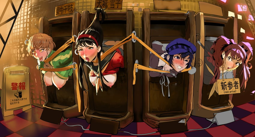 4girls ahe_gao amagi_yukiko atlus black_hair blue_eyes blue_hair blush bondage breasts brown_hair corrupted corruption defeated defeated_heroine erect_nipples exposed_breasts female femsub fucked_silly hanging_breasts heart-shaped_pupils human human_toilet humiliation idlecil idlecum investigation_team jacket kujikawa_rise long_hair multiple_girls multiple_subs outerwear party_wipe persona persona_4 public_use restrained satonaka_chie sega shadow_(persona) shadow_chie shadow_self_(persona) shirogane_naoto short_hair sportswear stuck_in_wall through_wall tied_up toilet tomboy topwear track_jacket twintails urinal wip work_in_progress yellow_eyes