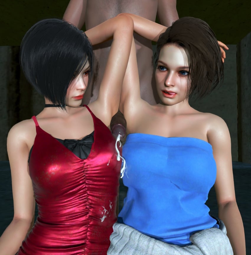 1boy 2girls 3d ada_wong ada_wong_(adriana) armpit armpit_fetish armpit_sex armpits asian asian_female capcom clothed_sex cumshot interracial jill_valentine jill_valentine_(sasha_zotova) resident_evil resident_evil_2 resident_evil_2_remake resident_evil_3 resident_evil_3_remake sweat threesome wicked