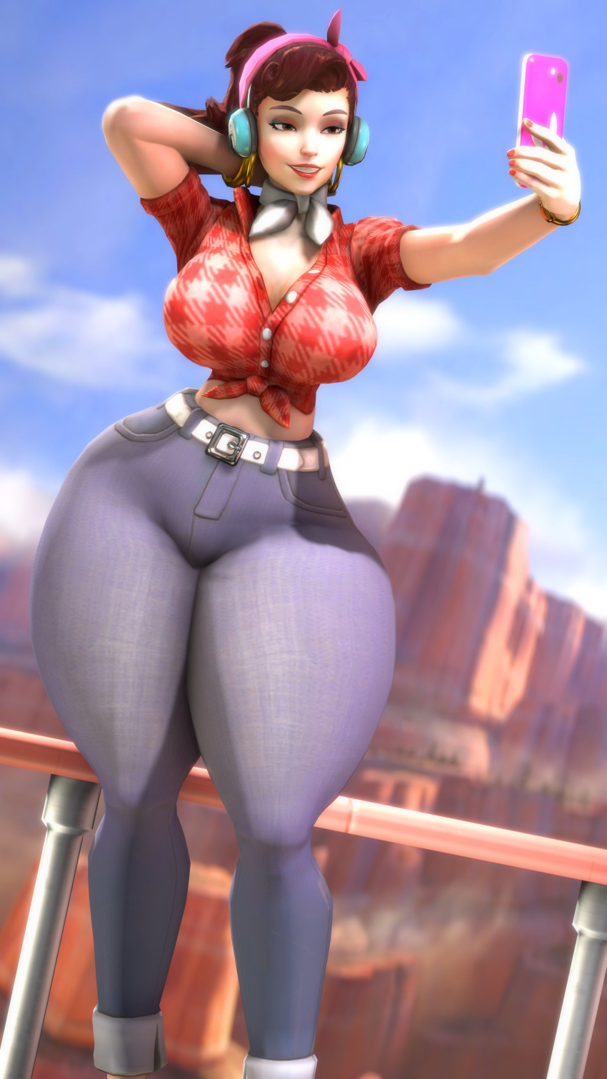 1girls 3d 4k absurdres alternate_costume big_breasts breasts cleavage cruiser_d.va d.va female female_only highres large_breasts overwatch rattledbonezone solo source_filmmaker thick_thighs wide_hips