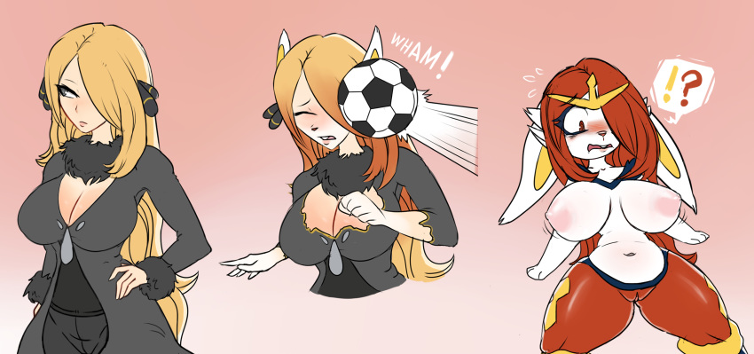 1girls 2020 ?! anthro ball big_breasts blonde_hair bluetheboo blush breast_expansion breasts buckteeth cinderace cynthia_(pokemon) dialogue female female_focus female_only football_(ball) genitals hair hi_res human human_to_anthro lagomorph mammal navel nintendo nipples open_mouth photo pokémon pokémon_(species) pokemon pussy red_eyes red_hair red_nose sequence short_stackification shortstack shortstackification shrinking simple_background size_transformation solo solo_female solo_focus species_transformation spiral_eyes teeth transformation video_games white_body