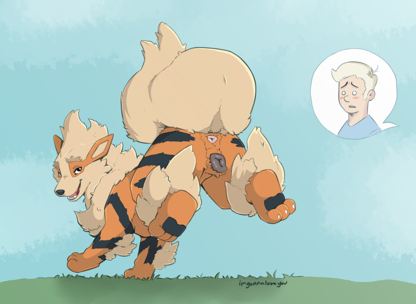 animal_genitalia animal_pussy anus arcanine ass ass_up black_pussy blonde_hair blush canid canine canine_pussy collaboration color_edit colored edit embarrassed female feral fluffy fluffy_tail fur genitals gracefulk9 hair hi_res human imgonnaloveyou interspecies looking_back mammal neck_tuft nintendo orange_body orange_fur outside pawpads pink_anus poképhilia pokemon pokemon_(species) presenting presenting_hindquarters presenting_pussy pussy smile solo_focus tuft video_games wide_eyed