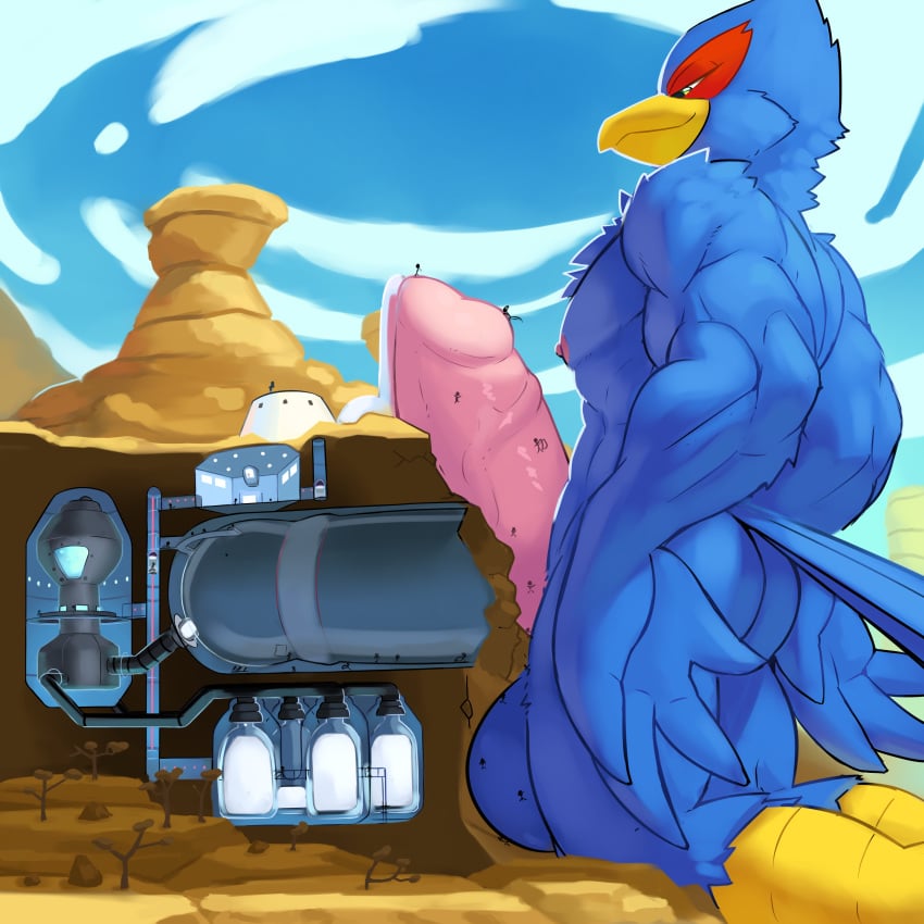 1:1 2020 absurd_res anthro avian bird blue_body blue_feathers bodily_fluids canyon erection factory falco_lombardi feathers genital_fluids genitals hi_res internal lactating macro male male_only micro mountain nintendo ozoneserpent penile penis penis_milking precum smile solo star_fox tunnel video_games worship