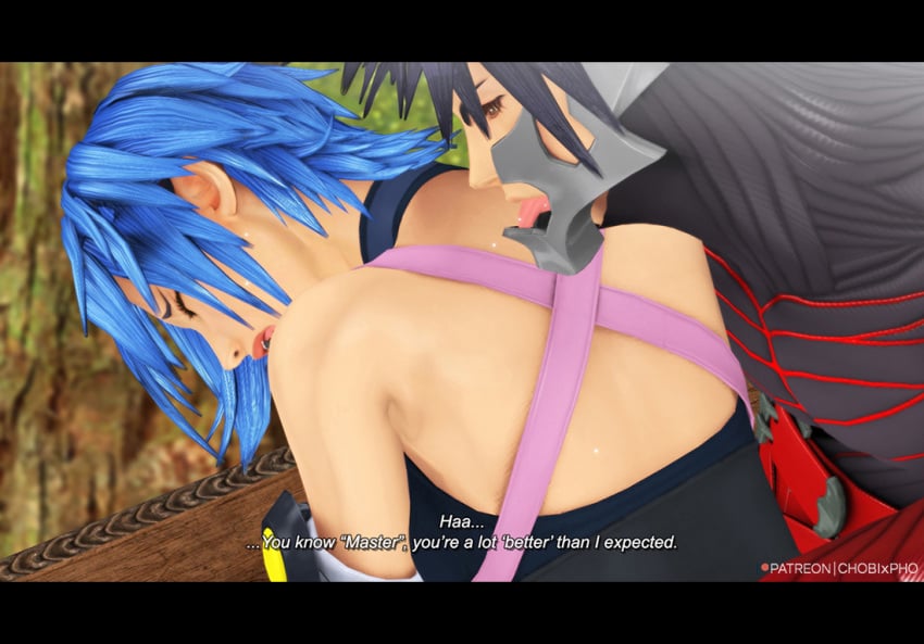 1girls 3d aqua_(kingdom_hearts) blue_hair chobixpho disney kingdom_hearts kingdom_hearts_birth_by_sleep kingdom_hearts_iii licking older_female square_enix straight unversed vanitas younger_dom_older_sub younger_male