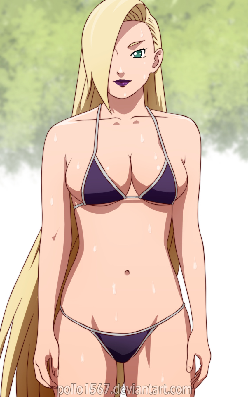 1girls big_breasts bikini blonde_hair blue_eyes breasts cleavage female female_only hair_over_one_eye ino_yamanaka lipstick long_hair looking_at_viewer makeup naruto naruto:_the_last naruto_(series) pollo1567 solo sweat sweatdrop swimsuit very_long_hair