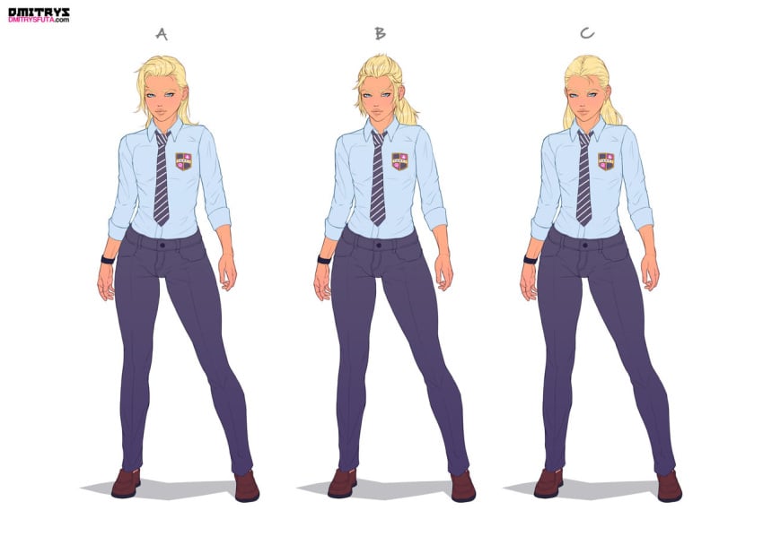 1boy androgynous blonde_hair bulge dmitrys femboy feminine_male girly light-skinned_femboy male male_only peach_(dmitrys) school_uniform solo solo_male trap