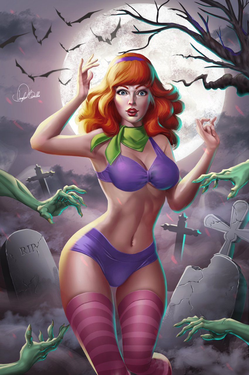 bra daphne_blake douglas_bicalho female graveyard hanna-barbera red_hair scooby-doo signature text zombie