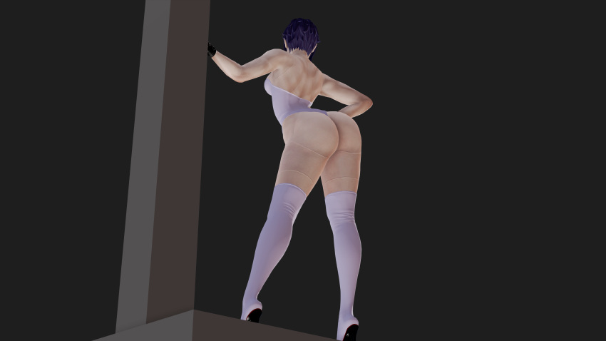 1girls 3d big_ass female female_only ghost_in_the_shell ghost_in_the_shell_stand_alone_complex high_heels honey_select ihateasuka kneehighs kusanagi_motoko leather_gloves leotard posing purple_hair red_eyes simple_background socks solo thick_thighs