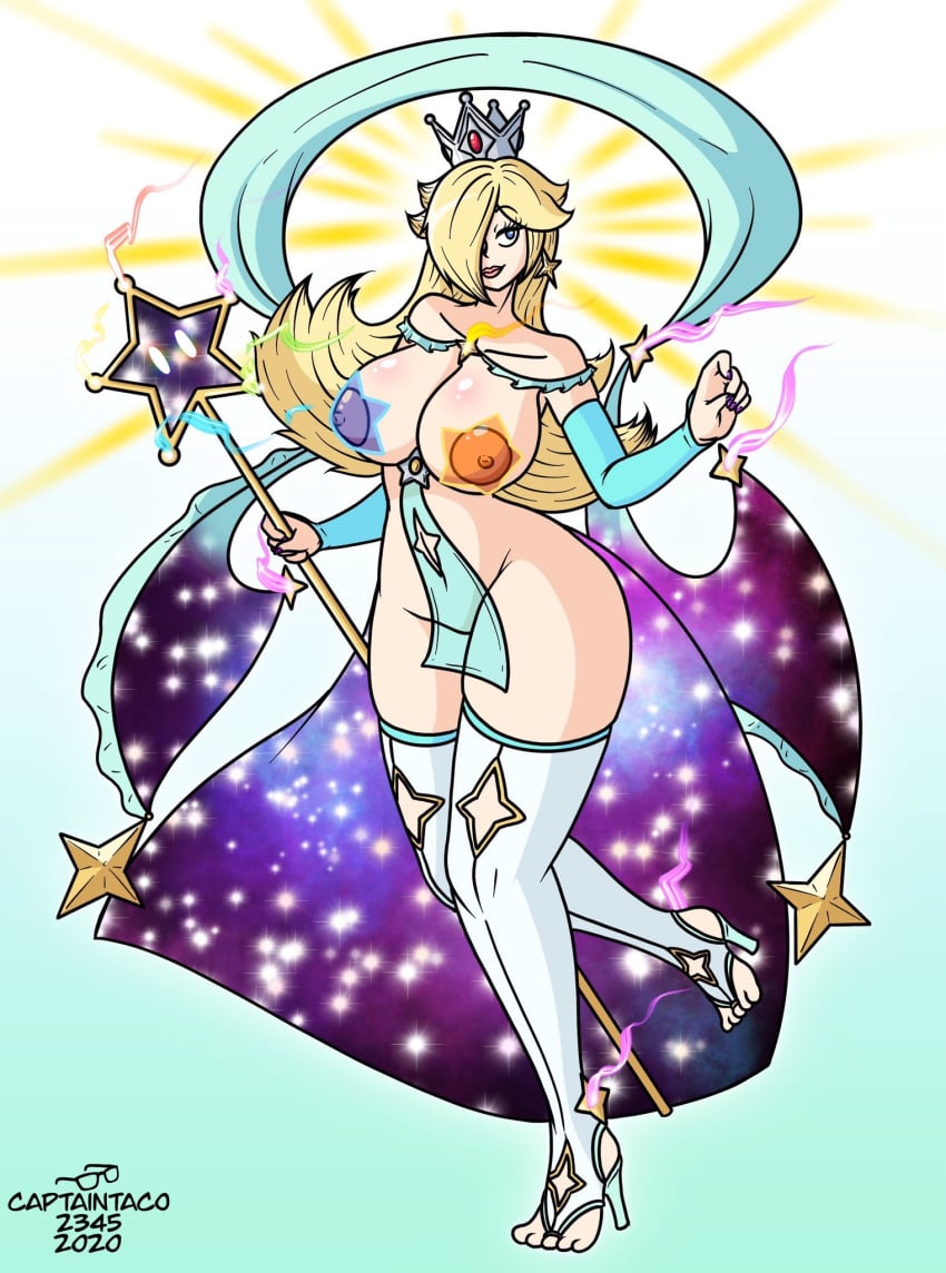 blonde_hair captaintaco2345 crown goddess_rosalina_(awesomeerix) mario_(series) nintendo nude princess_rosalina solo staff star_censor super_mario_galaxy tacodraws thighhighs