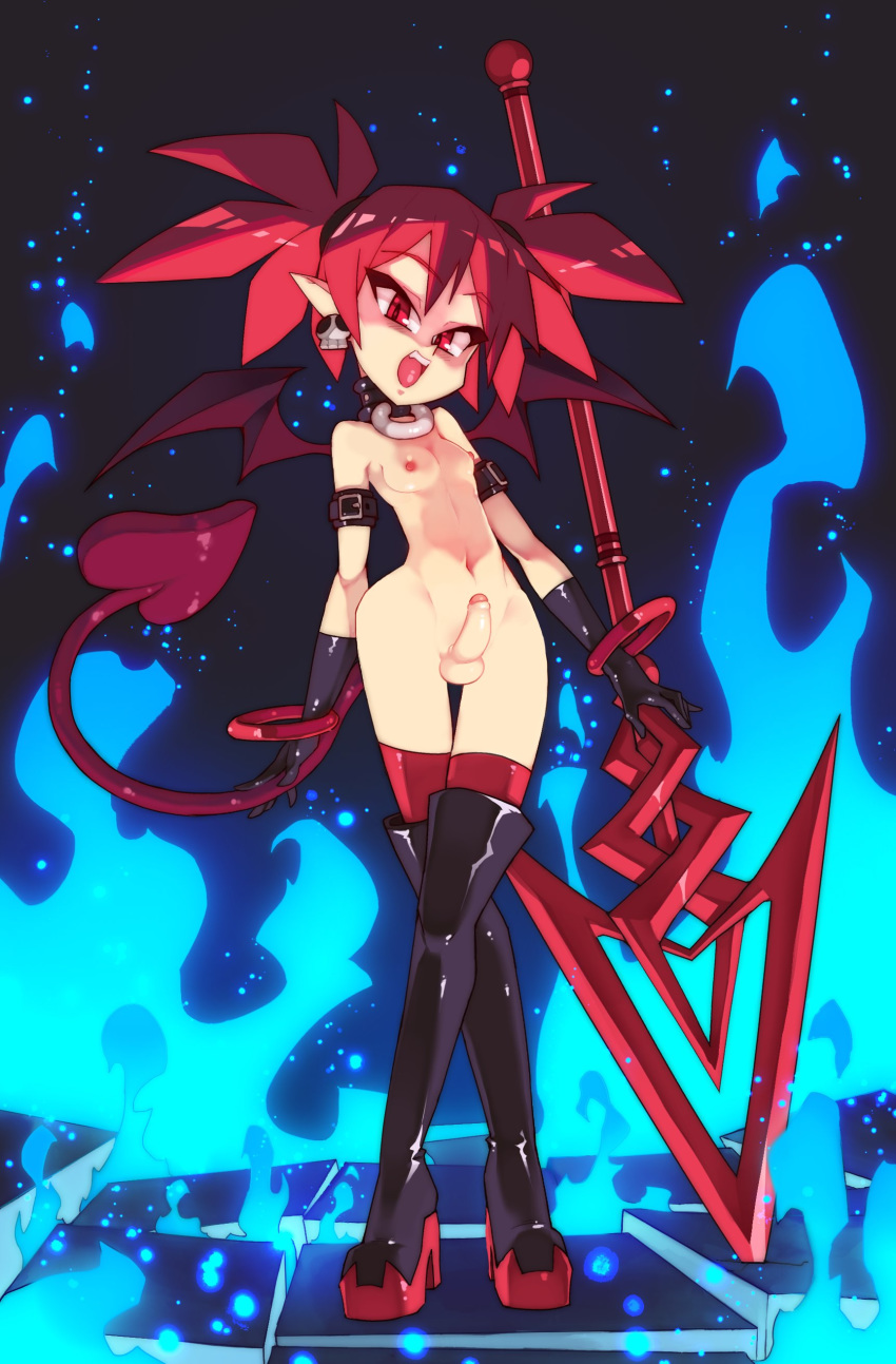 1futa 5_fingers absurd_res alternate_version_at_source balls bangle black_background black_boots black_thigh_boots blue_fire boots breasts buckle clothed clothing colored_fire demon disgaea ear_piercing etna eyebrow_through_hair eyebrows eyelashes_visible_through_hair fingers fire footwear foreskin futanari genitals glistening glistening_body glistening_clothing glistening_hair glistening_skin gloves gynomorph hair handwear hi_res high_heeled_boots humanoid humanoid_pointy_ears intersex jewelry legwear long_hair looking_at_viewer melee_weapon midriff mostly_nude nippon_ichi_software o-ring o-ring_collar open_mouth penis piercing polearm pupils red_eyebrows red_eyes red_hair red_tail red_thigh_highs red_wings rtil simple_background skull_earrings slim slit_pupils small_breasts solo solo_futa spade_tail spear standing teeth text thigh_boots thigh_gap thigh_highs tied_hair tongue translucent translucent_hair uncut url video_games weapon wide_hips winged_humanoid wings