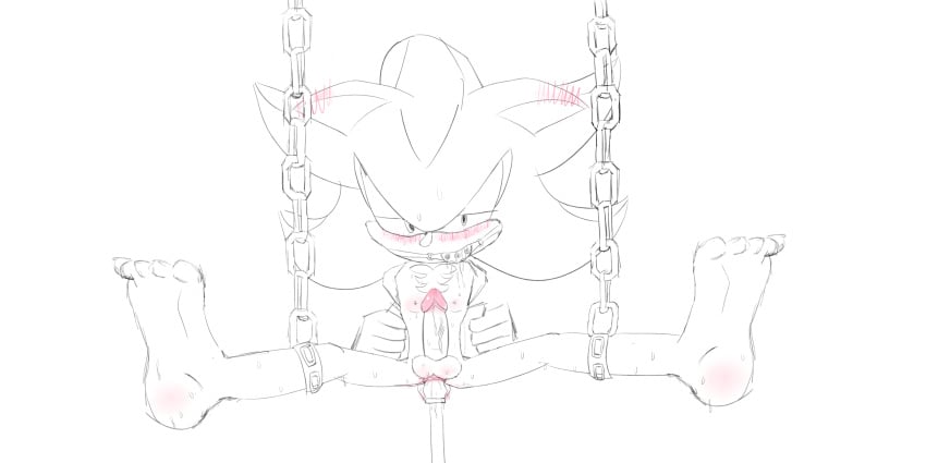 anthro aroused ball_gag barefoot bodily_fluids bondage bound breathable_gag chains dildo dildo_penetration erection foot_fetish gag half-closed_eyes hedgehog horny looking_at_viewer male nipples penis precum saliva sex_toy shadow_the_hedgehog sketch sonic_(series) sonic_the_hedgehog sonic_the_hedgehog_(series) tied_up torture vibrator