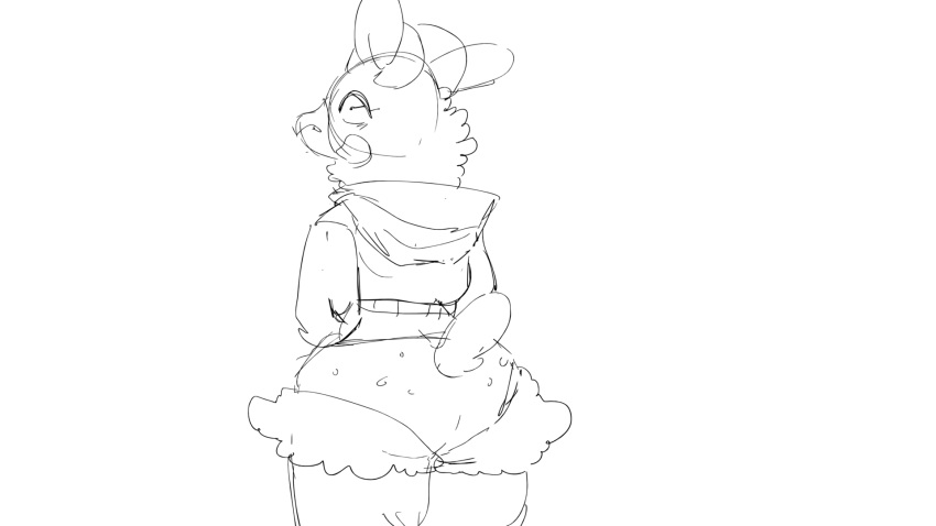 16:9 animated anthro ass big_butt blush bovid caprine clothed clothing curvy_figure digital_media_(artwork) domestic_sheep drawn female fur hi_res horn looking_at_viewer mammal powrshield sheep short_playtime smile solo thick_thighs topwear wide_hips widescreen wool_(fur)