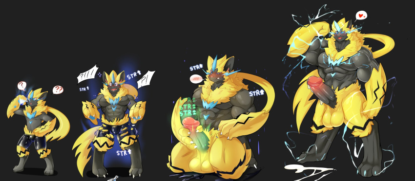 anthro balls biceps big_muscles blush bodily_fluids erection felid feline genital_fluids genitals growth hi_res huge_muscles legendary_pokémon male mammal manyu1085 master masturbation muscle_growth muscular muscular_anthro muscular_male nintendo nude pecs penis pokémon_(species) pokemon solo video_games zeraora