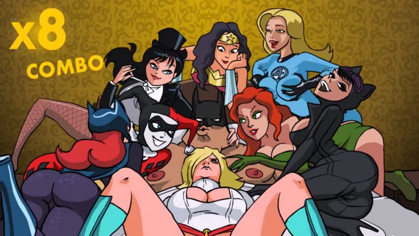 1boy 6+girls 8 8girls after_sex animal_ears ass barbara_gordon bat_ears batgirl batman batman_(series) batmetal big_breasts black_hair blonde_hair bodysuit breast_grab breasts bruce_wayne cat_ears catsuit catwoman cleavage clothed clothed_ass clothed_breasts clothed_female clothing combo_counter counting crossover dc_comics diana_prince fantastic_four female fishnets gangbang groping groping_own_breast hair happy harem harley_quinn harley_quinn_(classic) hat headgear headgear_only hero heroine human jester_hat jester_outfit kara_zor-l long_hair lying male marvel mask mask_only multiple_girls naked_mask nipples nude_male number on_back open_mouth partially_clothed poison_ivy power_girl red_hair reverse_gangbang selina_kyle spread_legs straight sue_storm superhero superheroine superman_(series) supervillainess tight_clothing top_hat villainess wonder_woman wonder_woman_(series) zatanna zatanna_zatara